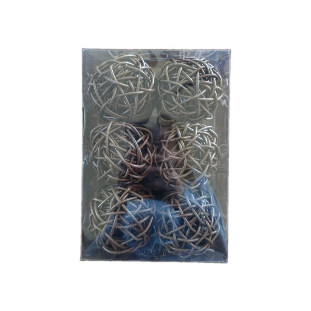 Set of 6 Brown Wicker Decorative Balls, Decorative Accent Decor